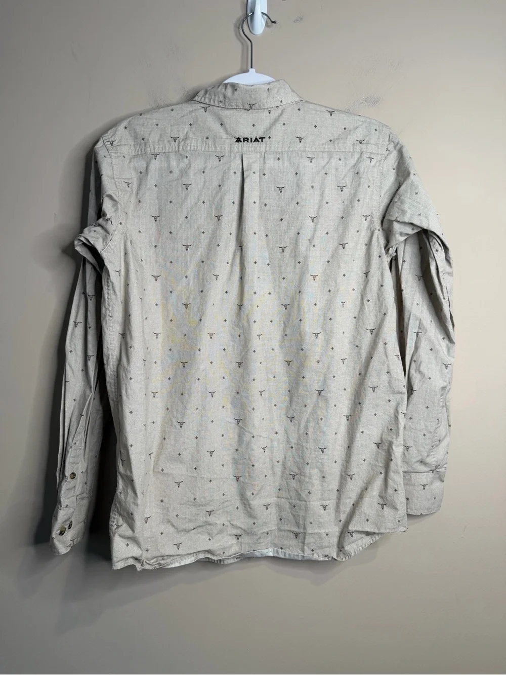 Ariat Boys XL (18) Tan Steer Head Print Cotton Long Sleeve Button-Up Shirt